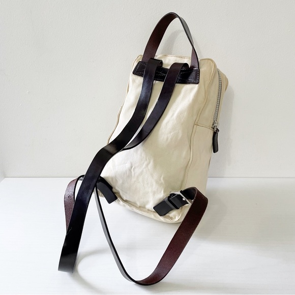 Fendi off white canvas brown leather small rectangular backpack - Picture 3 of 14